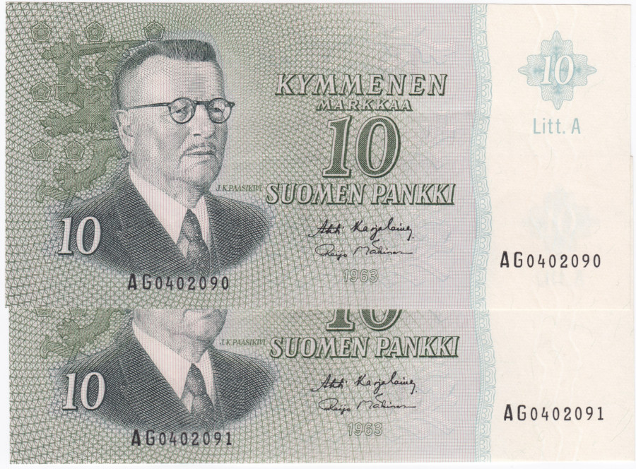 10 Markkaa 1963 Litt.A AG040209X kl.8